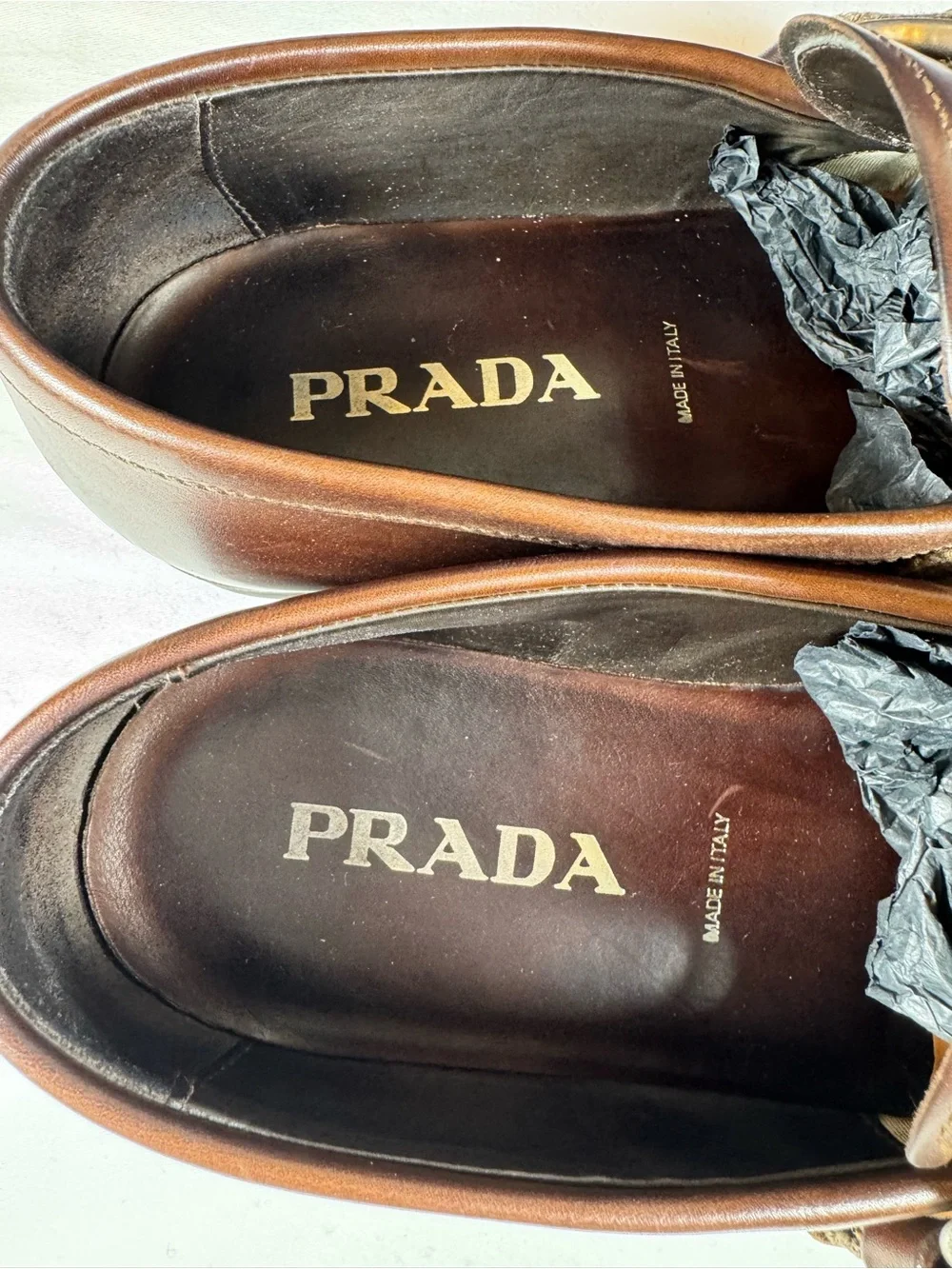 Prada Men’s Dark Brown Leather Monk Strap Buckle Loafers Woven Buckle Size 9